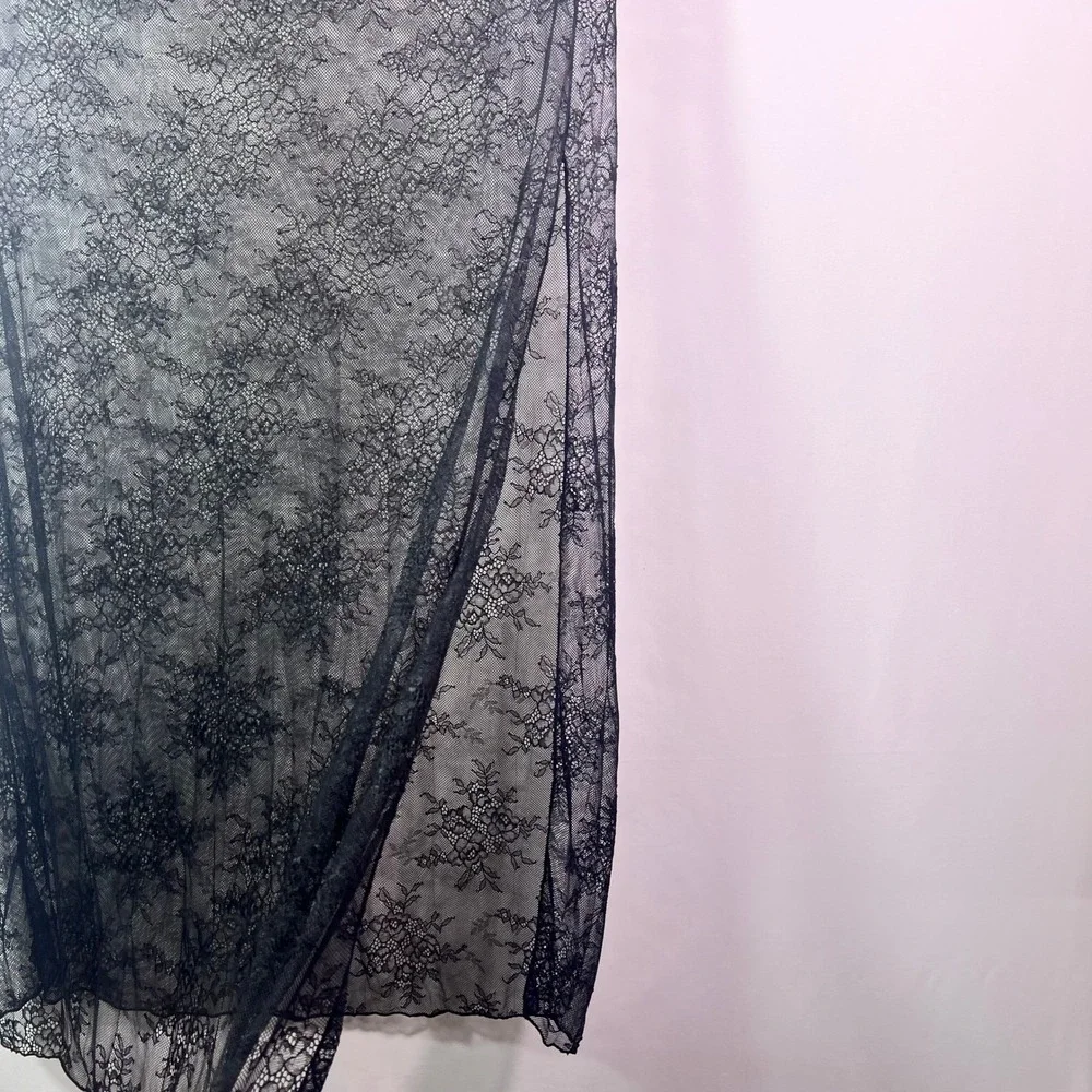 Auden Intimates Black Floral Lace Sheer Maxi Skirt Womens XL New NWT